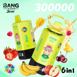 bang-leader 300k-puffs-vape-strawberry-banana-double-apple-raspberry-watermelon-sour-mango-pineapple-tropical-fruit-lemon-peach